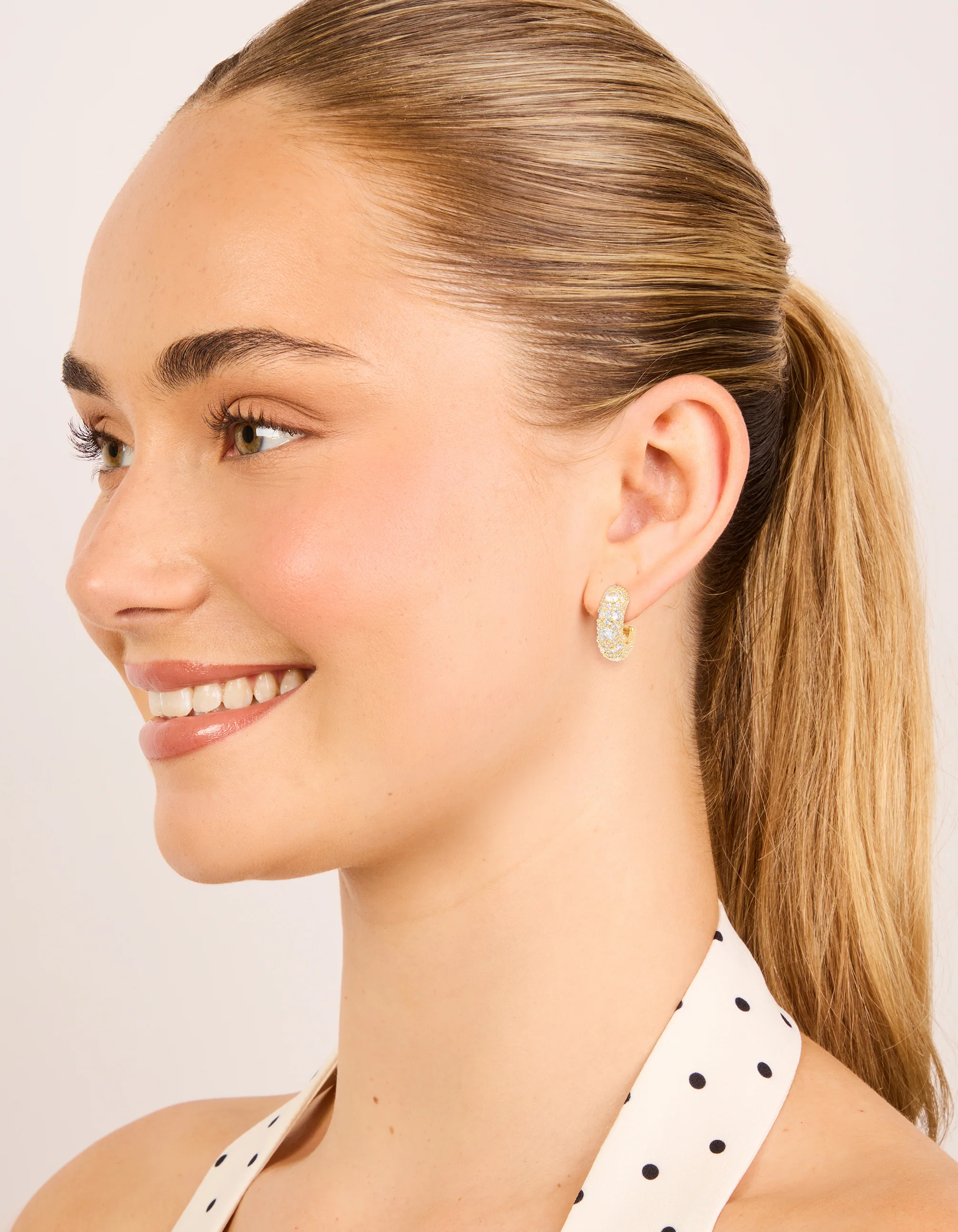 Gold Plated Cubic Zirconia Medium Hoop Earrings - Image 3