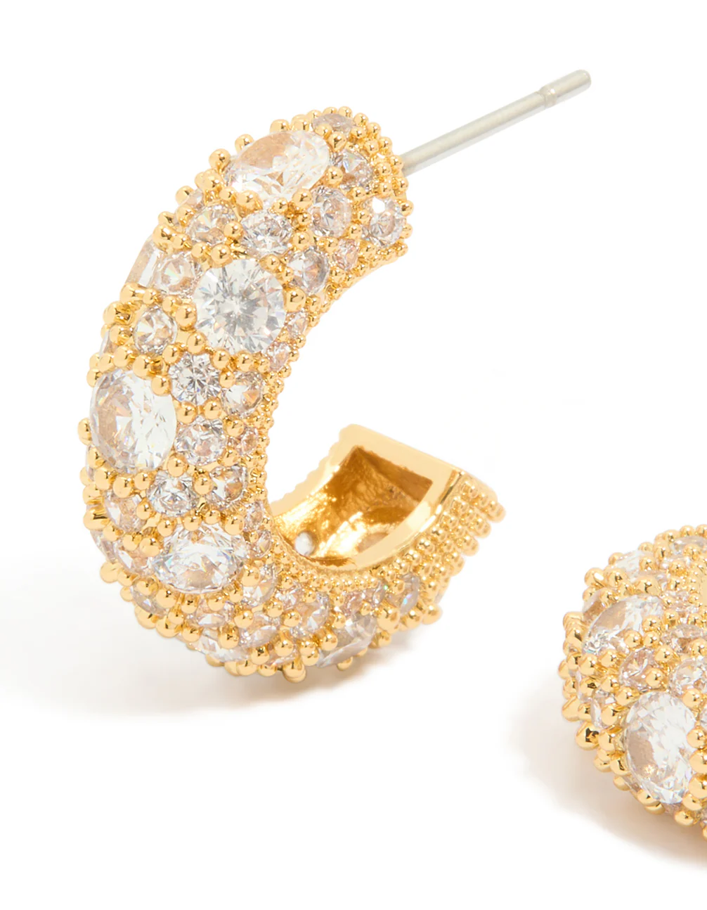 Gold Plated Cubic Zirconia Medium Hoop Earrings - Image 4