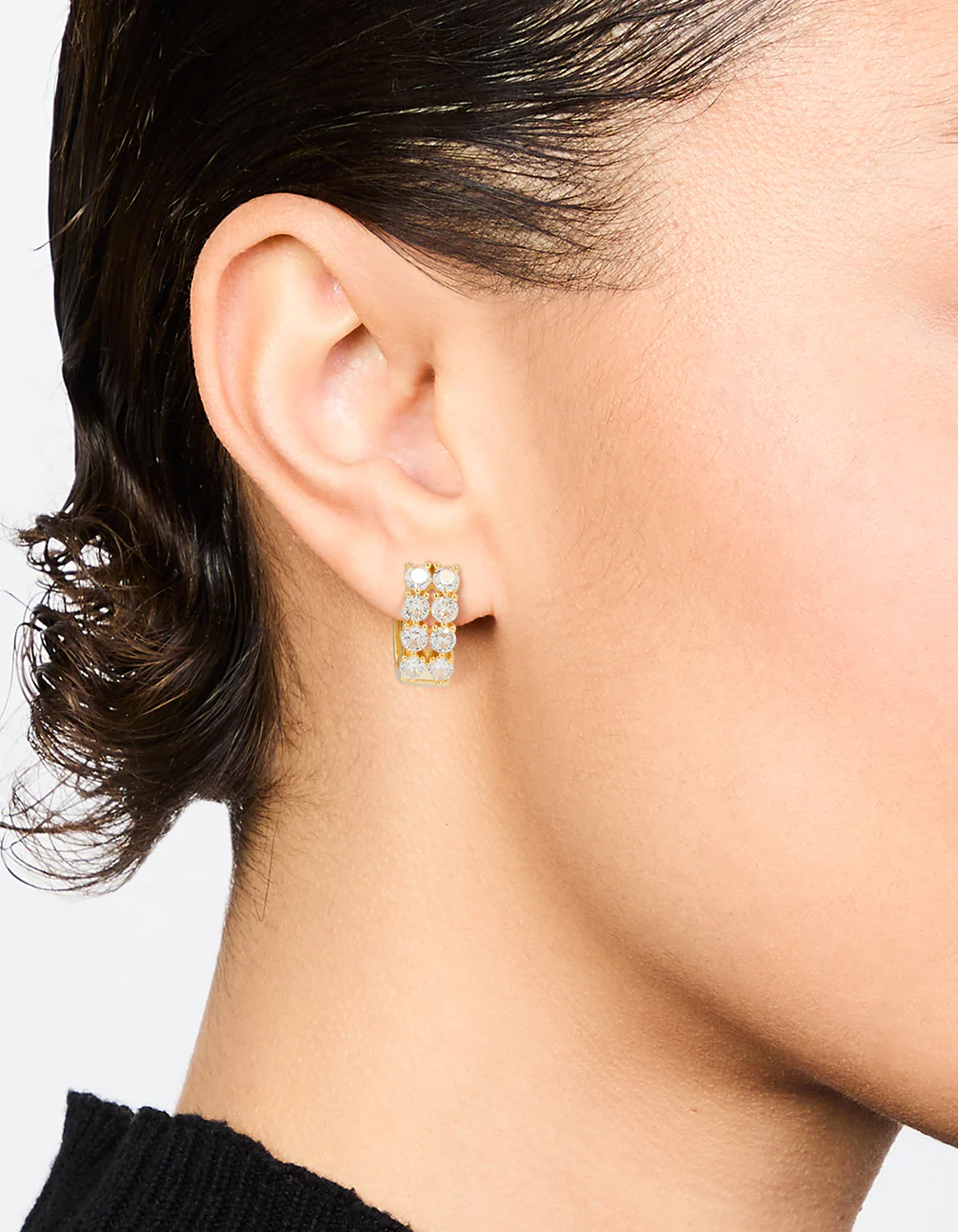Gold Plated Cubic Zirconia Medium Oval Hoop Earrings - Image 2