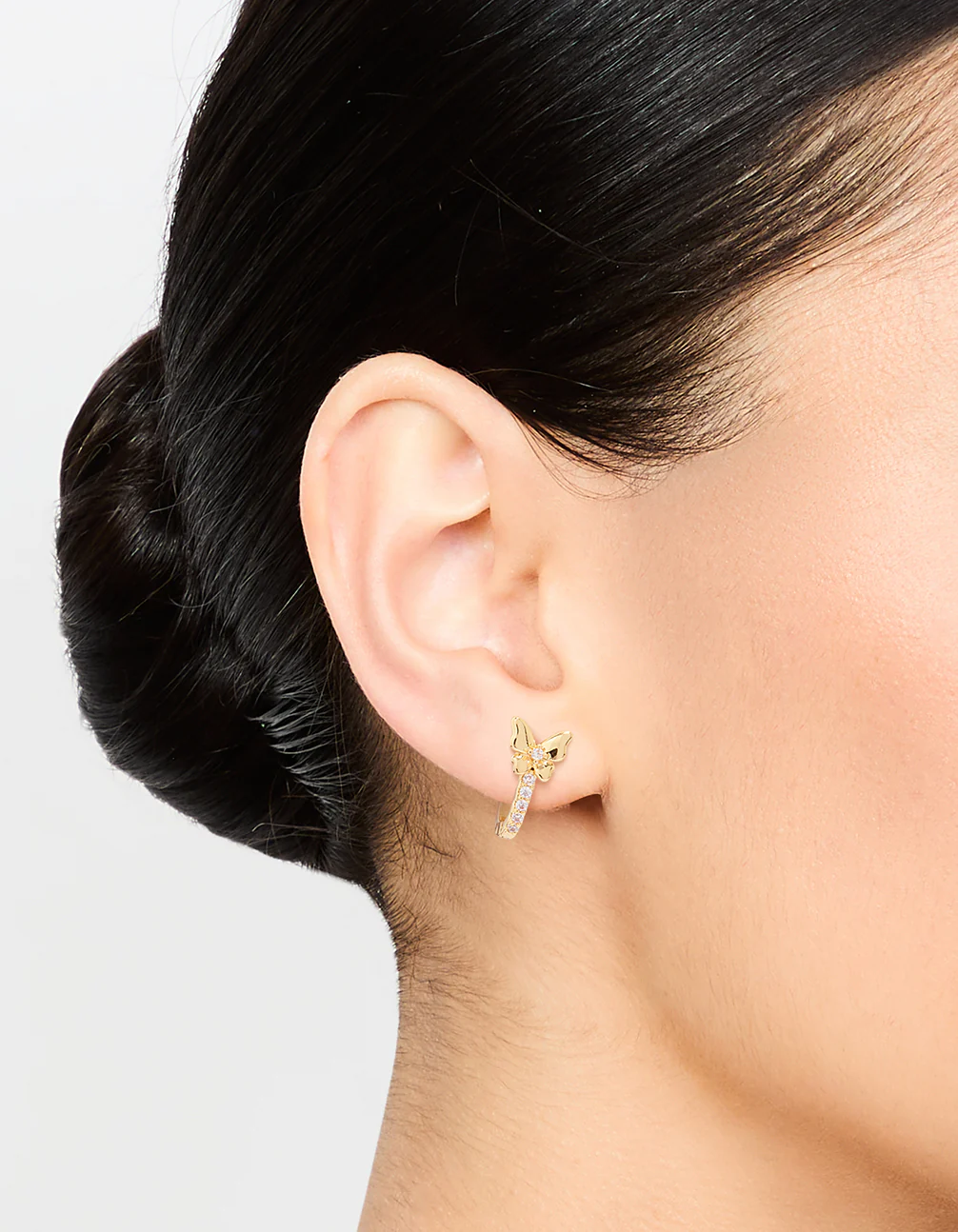 Gold Plated Cubic Zirconia Mini Butterfly Huggie Earrings - Image 2