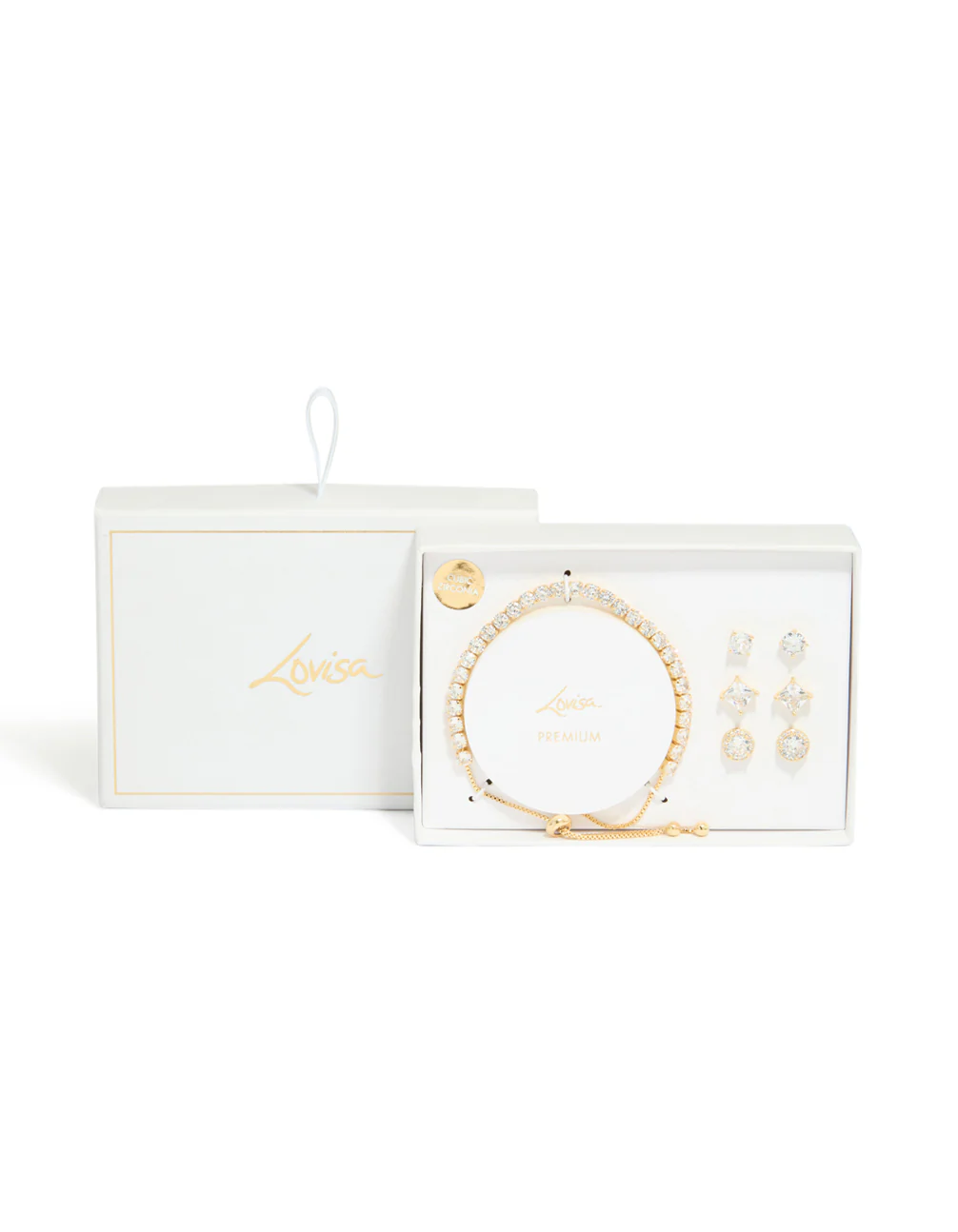 Gold Plated Cubic Zirconia Mixed Stud Earrings & Bracelet Set - Image 3