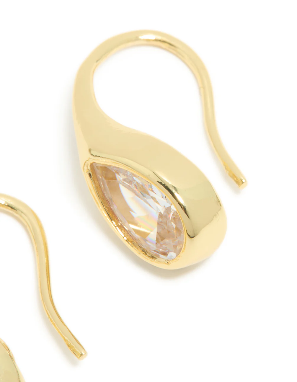 Gold Plated Cubic Zirconia Modern Teardrop Hook Earrings - Image 5