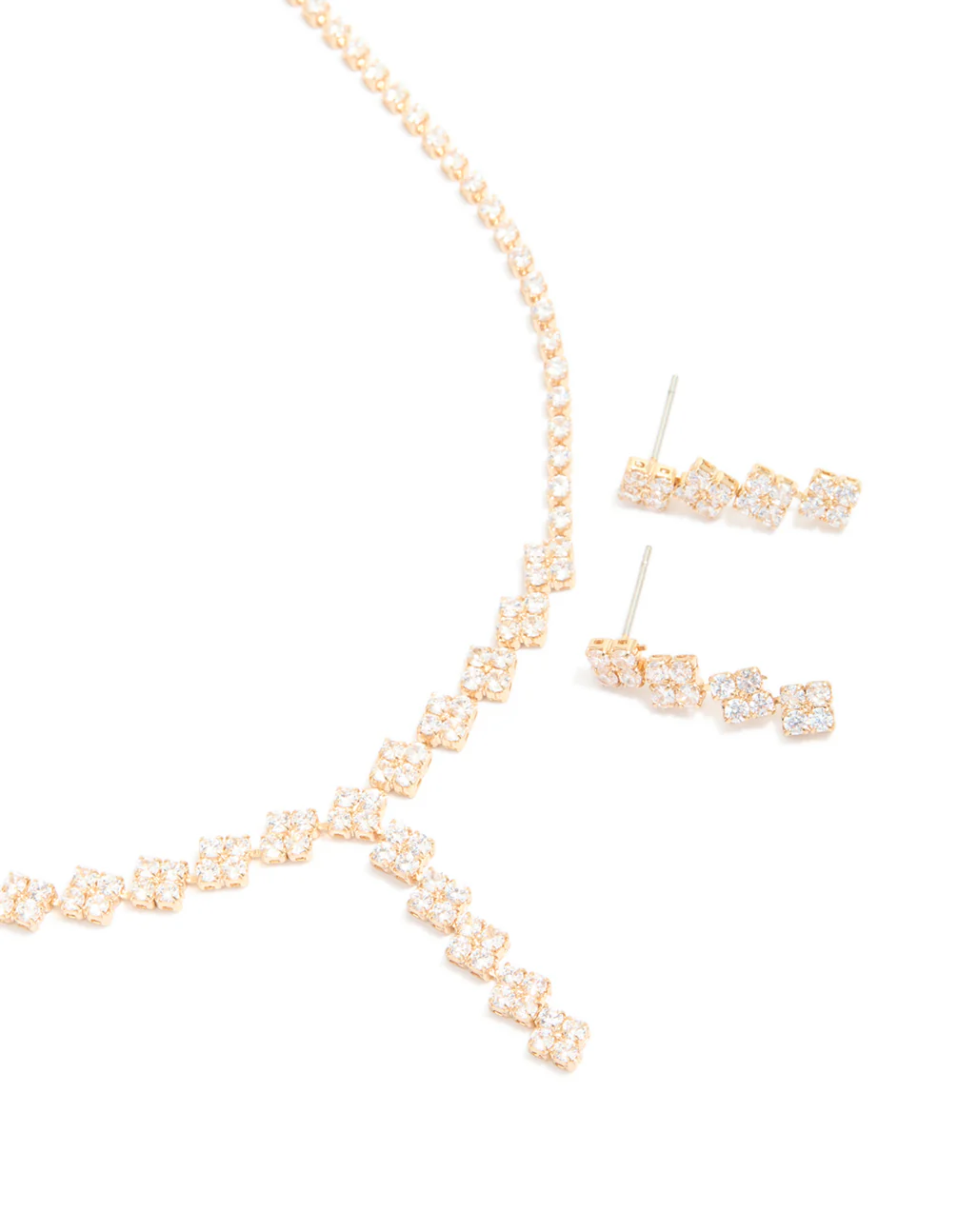 Gold Plated Cubic Zirconia Necklace & Drop Earrings Set - Image 2