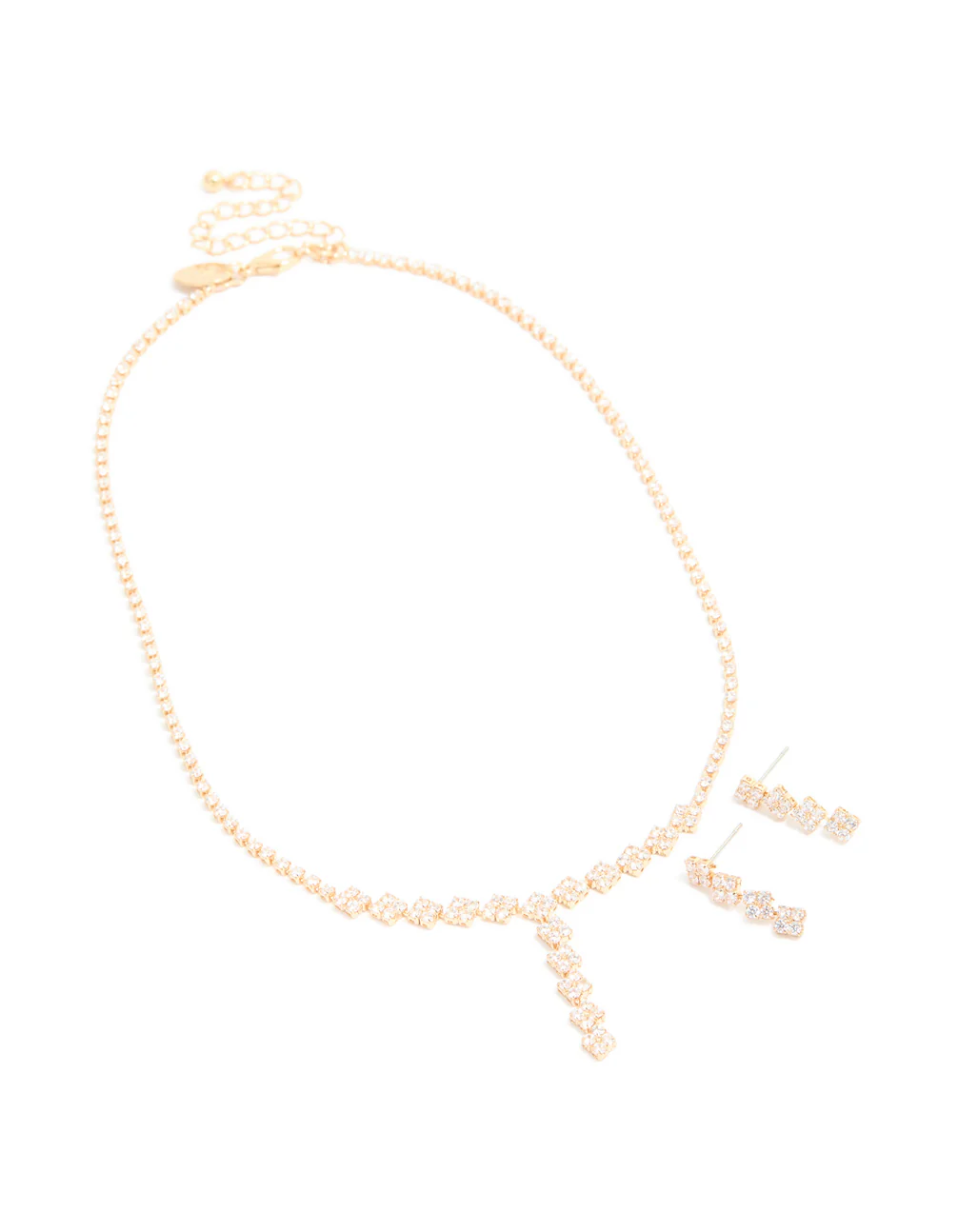 Gold Plated Cubic Zirconia Necklace & Drop Earrings Set - Image 3