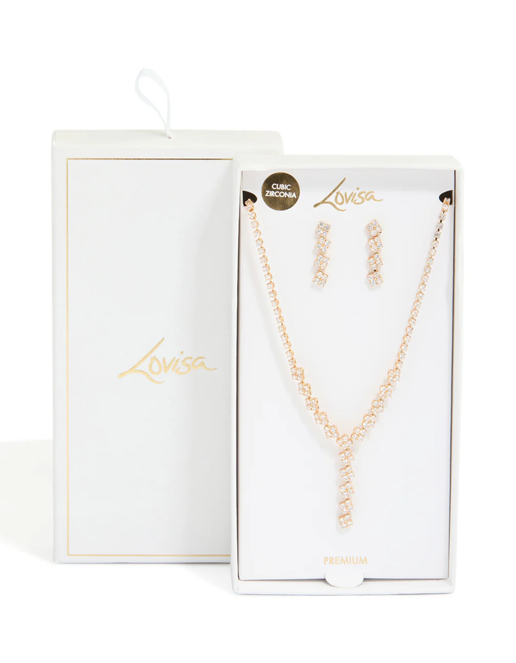 Gold Plated Cubic Zirconia Necklace & Drop Earrings Set - Image 4