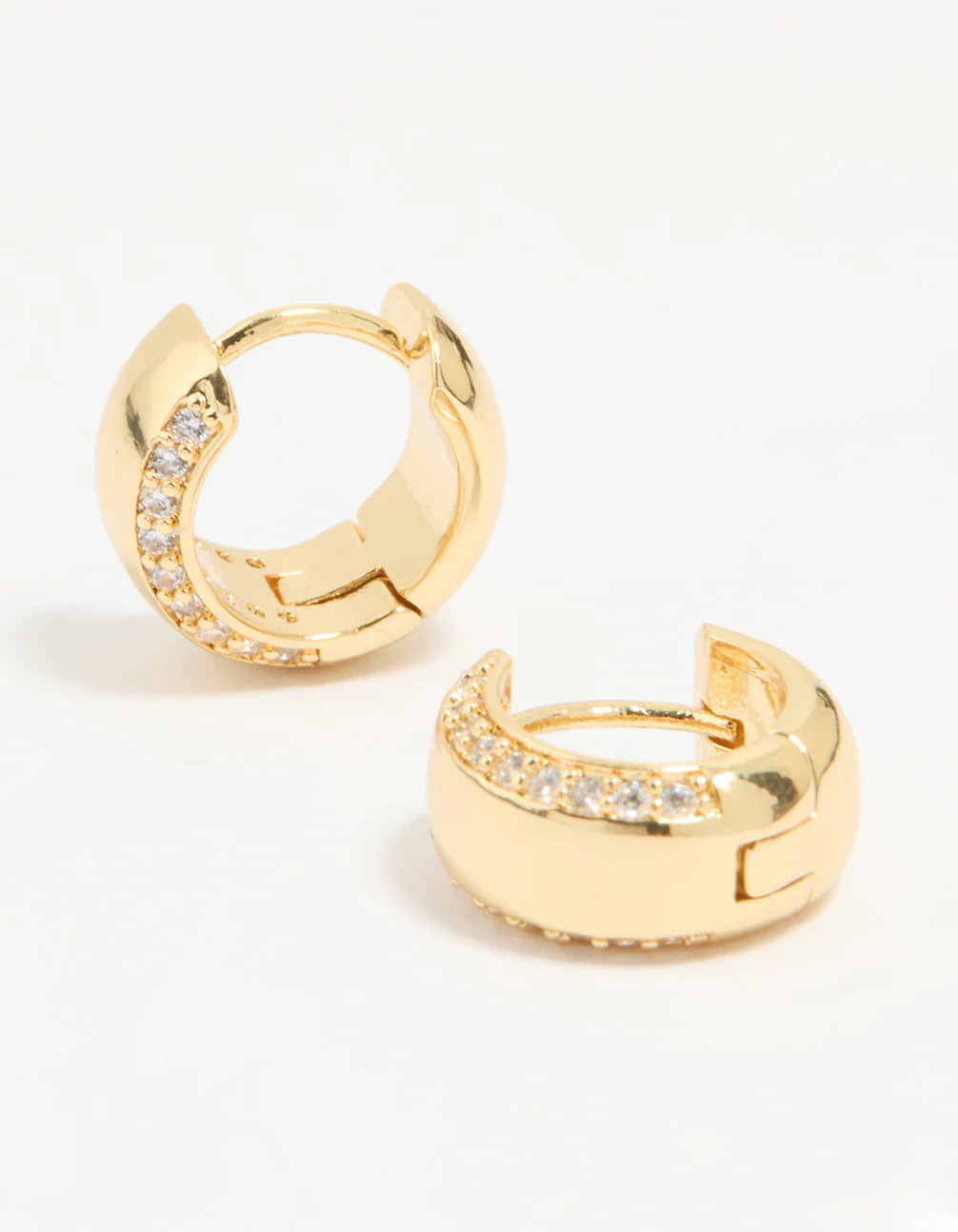 Gold Plated Cubic Zirconia Outline Bold Huggie Earrings