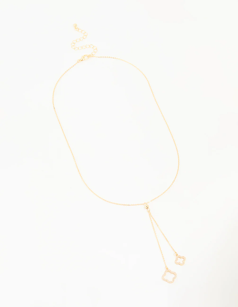 Gold Plated Cubic Zirconia Outline Flower Y-Necklace - Image 2