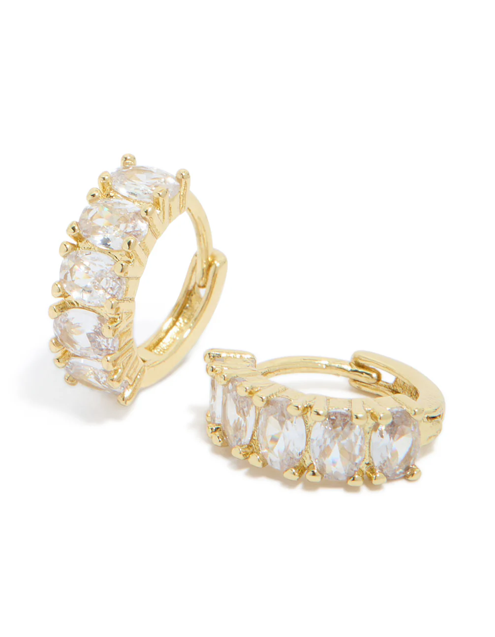 Gold Plated Cubic Zirconia Oval Huggie Earrings - Image 2