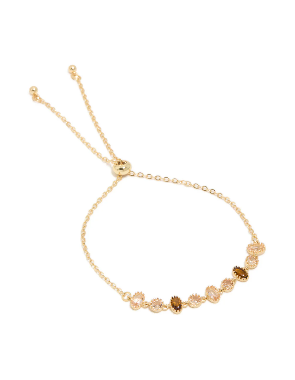 Gold Plated Cubic Zirconia Oval & Round Stone Bracelet - Image 2
