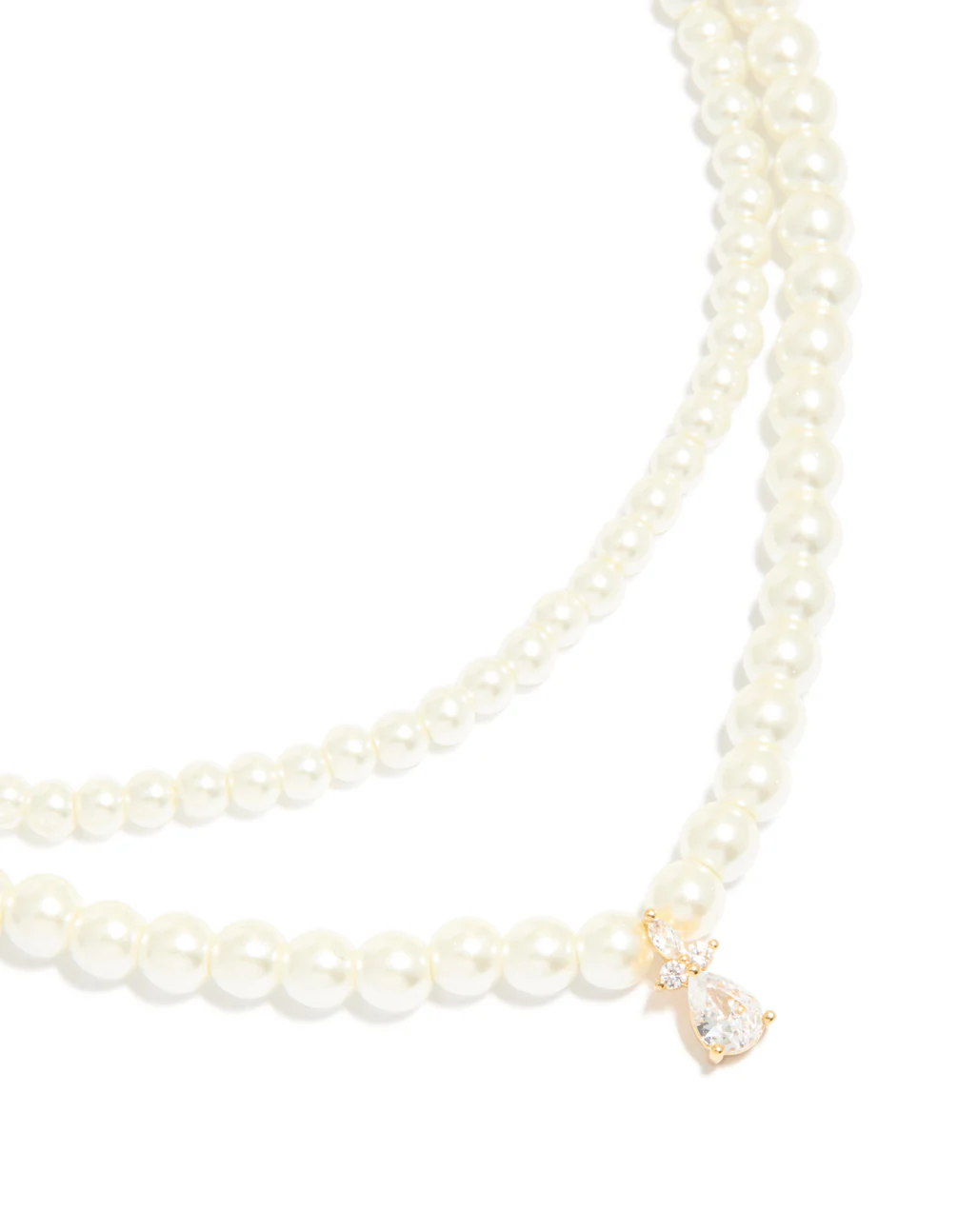 Gold Plated Cubic Zirconia & Pearl Drop Layered Necklace