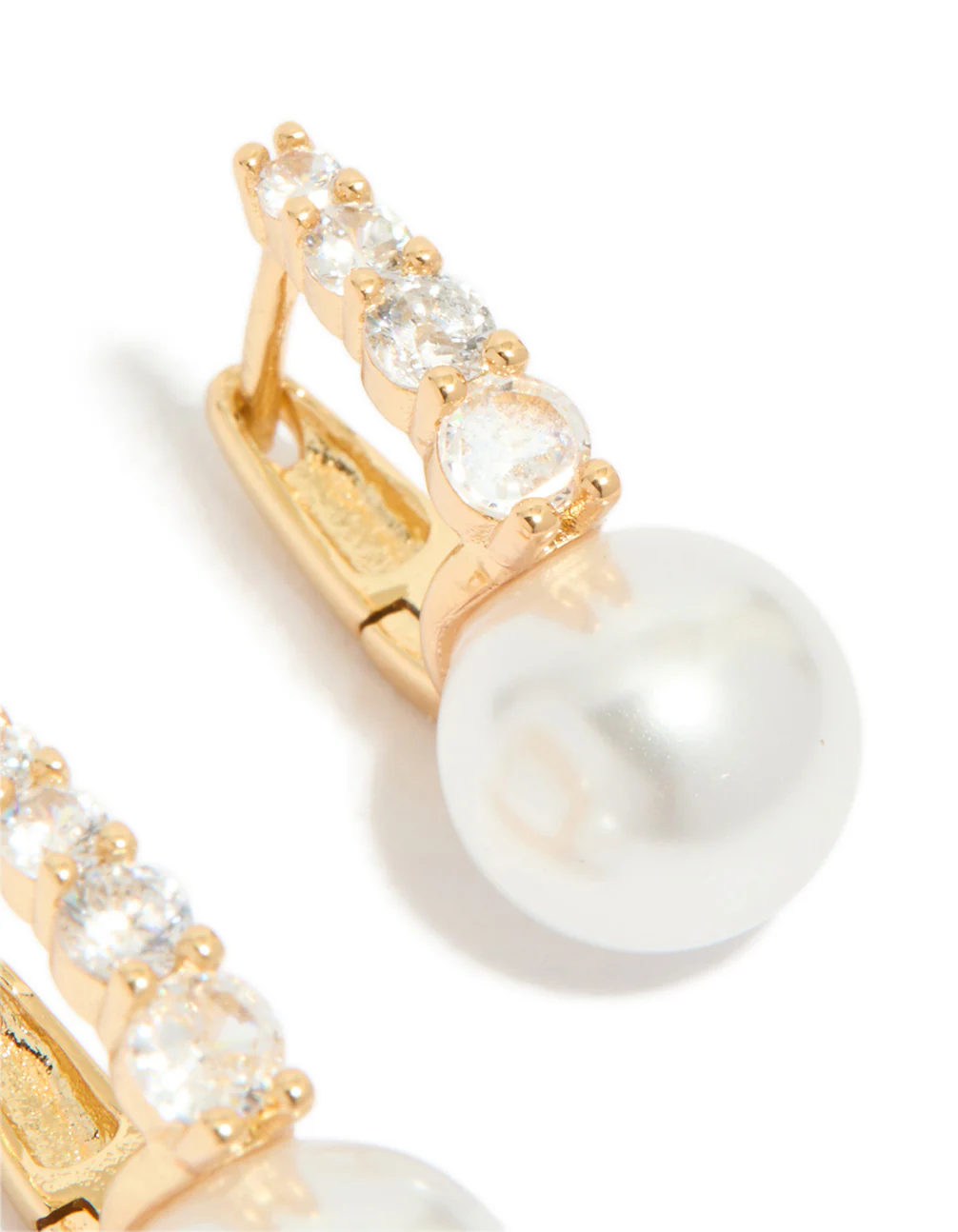 Gold Plated Cubic Zirconia & Pearl Huggie Earrings - Image 5