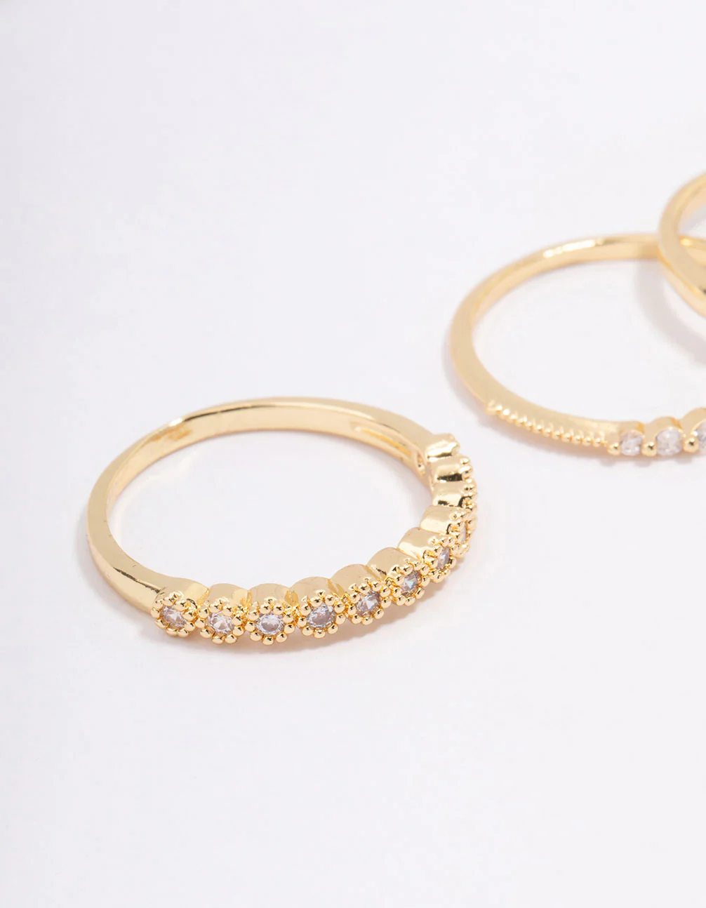 Gold Plated Cubic Zirconia Round Triple Stacking Rings - Image 3