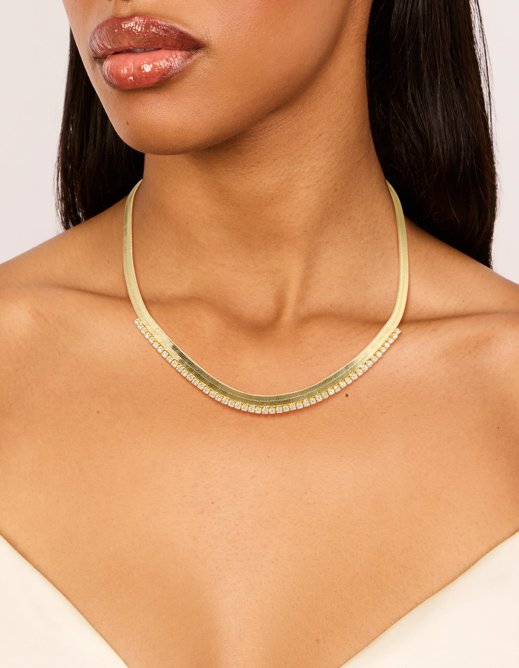 Gold Plated Cubic Zirconia & Snake Chain Necklace - Image 2
