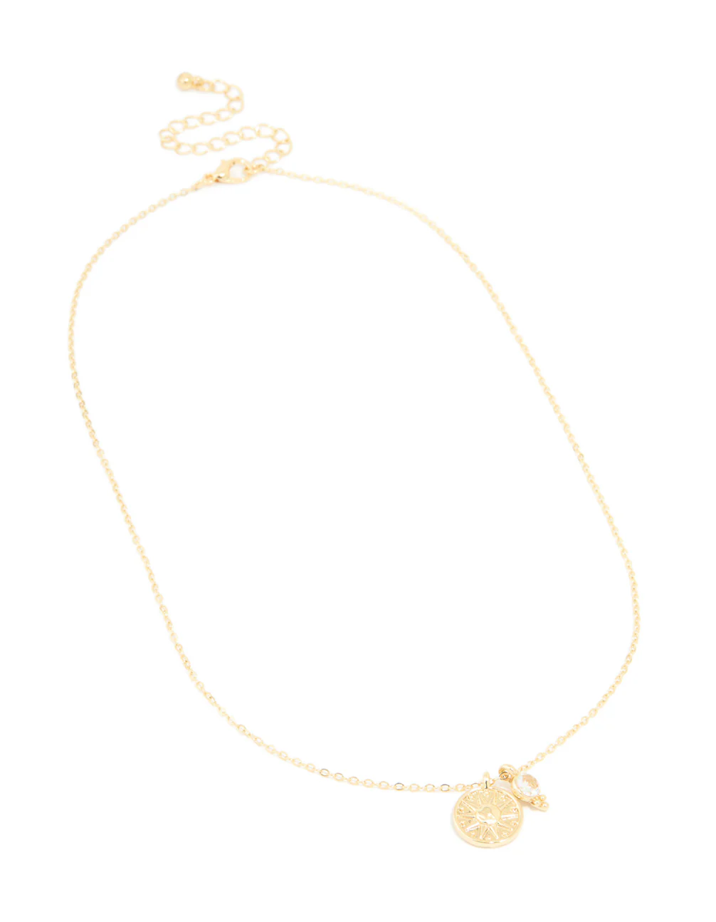 Gold Plated Cubic Zirconia & Star Disc Pendant Necklace - Image 2