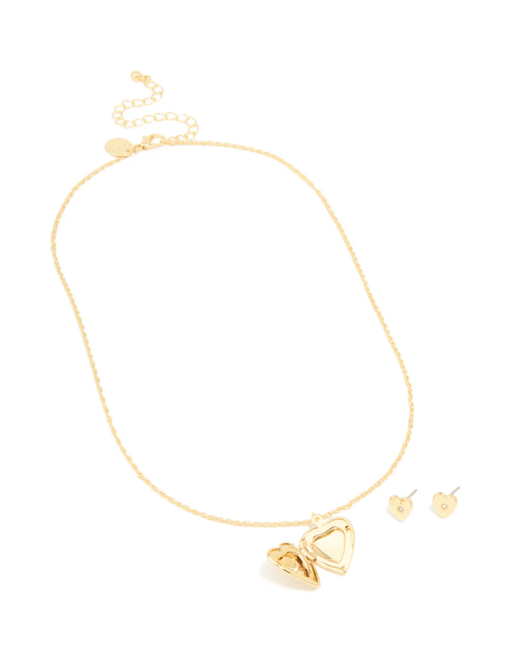 Gold Plated Cubic Zirconia Star Heart Locket Necklace & Earrings Set - Image 2