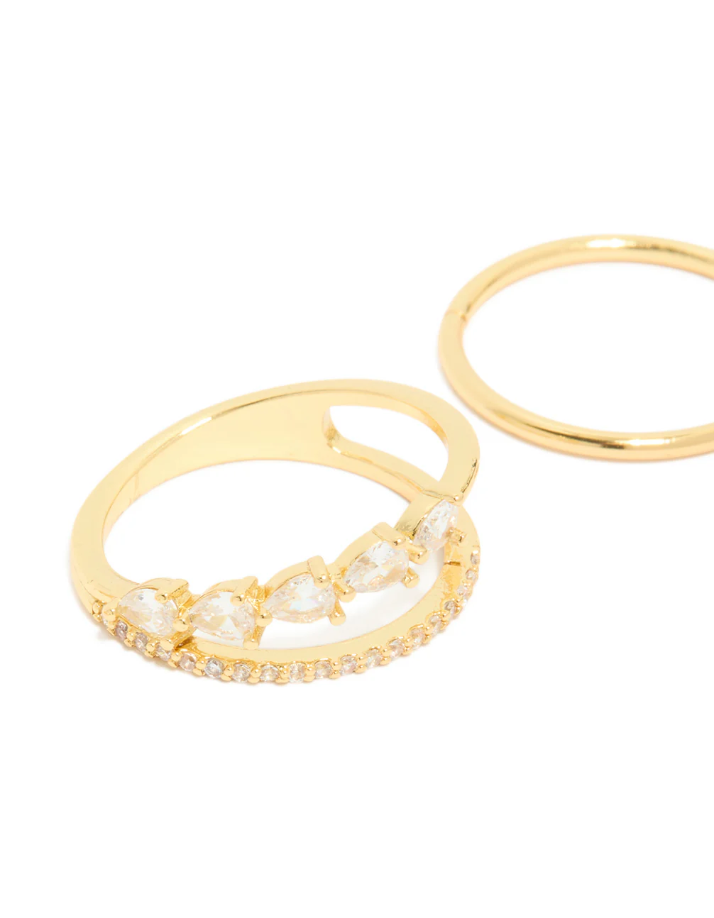 Gold Plated Cubic Zirconia Teardrop & Band Rings 3-Pack - Image 2