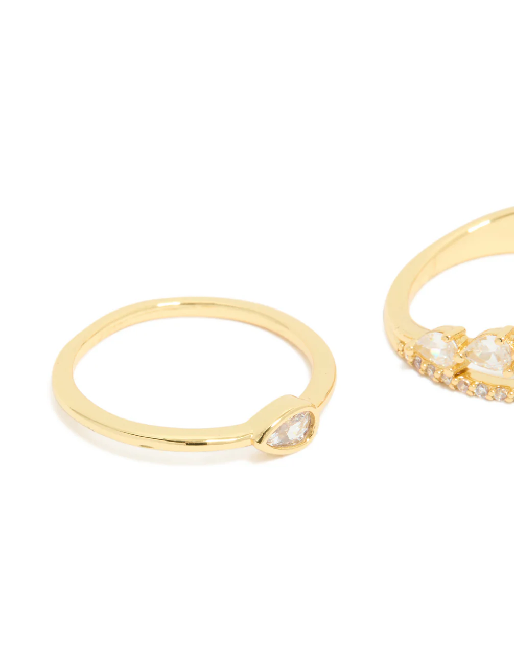 Gold Plated Cubic Zirconia Teardrop & Band Rings 3-Pack - Image 3