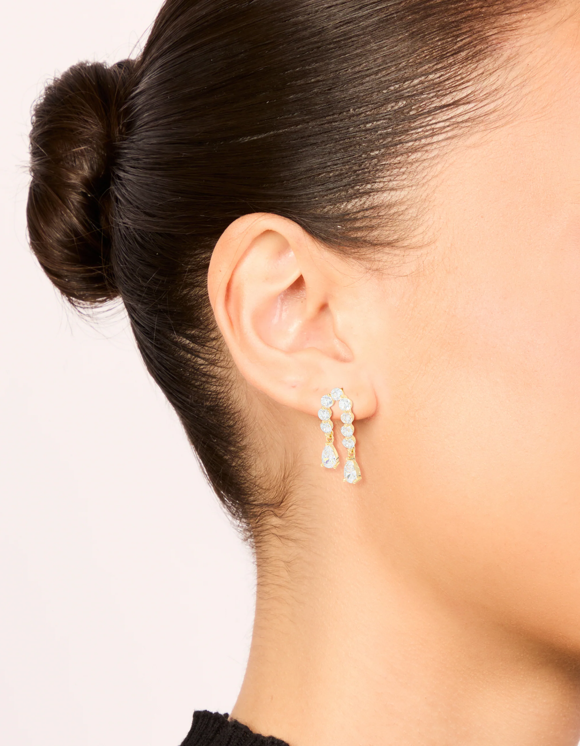 Gold Plated Cubic Zirconia Teardrop Double Drop Earrings