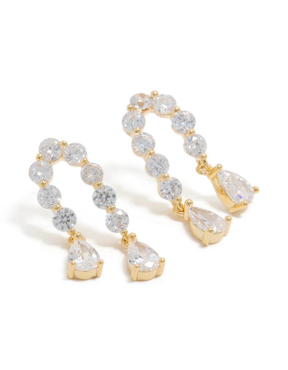 Gold Plated Cubic Zirconia Teardrop Double Drop Earrings - Image 2