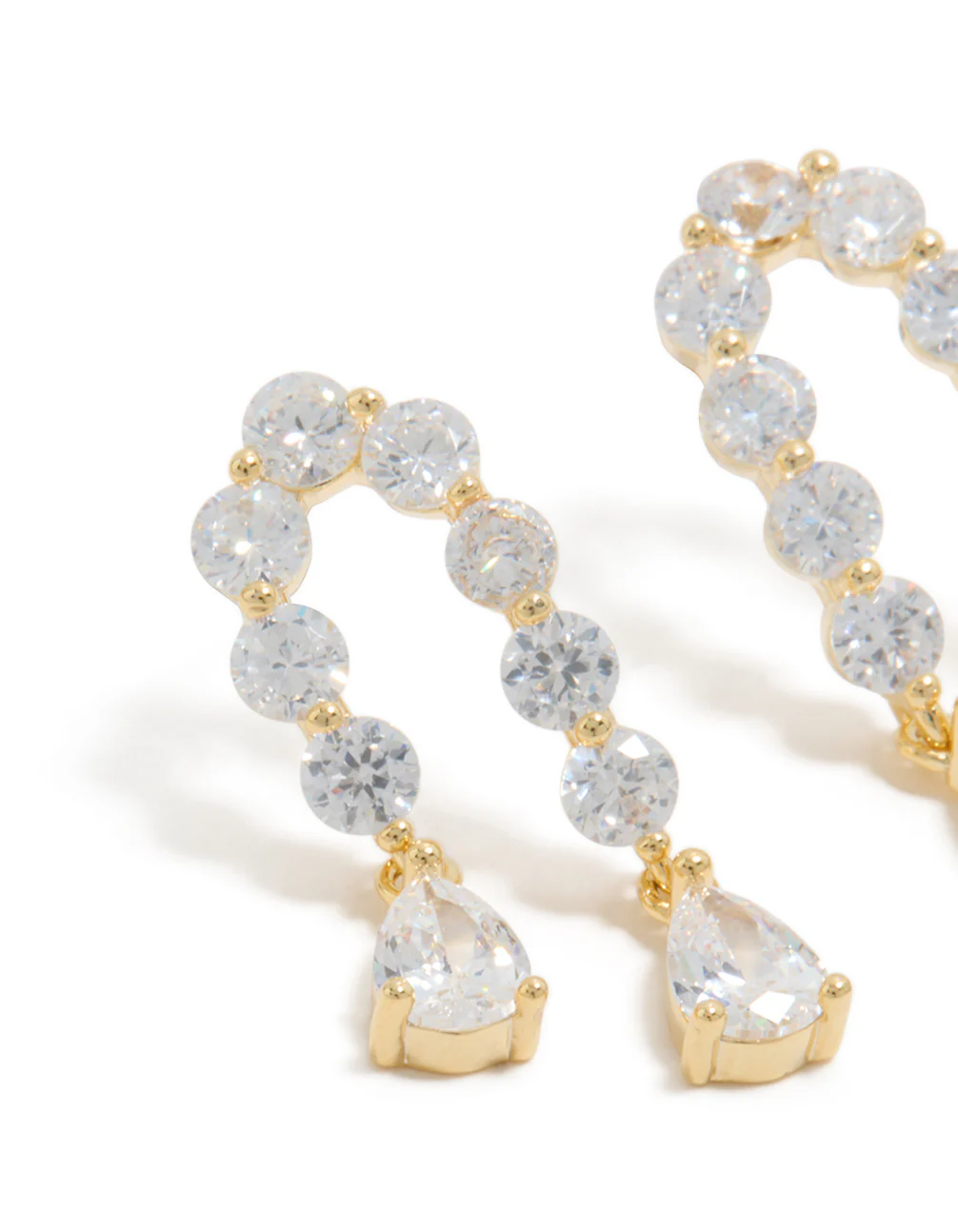 Gold Plated Cubic Zirconia Teardrop Double Drop Earrings - Image 4