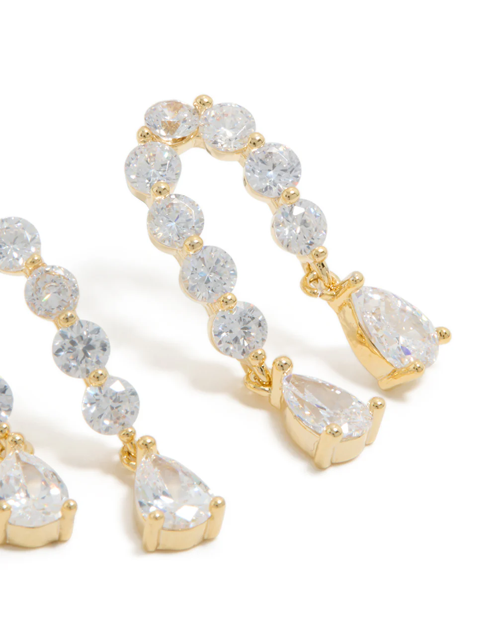 Gold Plated Cubic Zirconia Teardrop Double Drop Earrings - Image 5