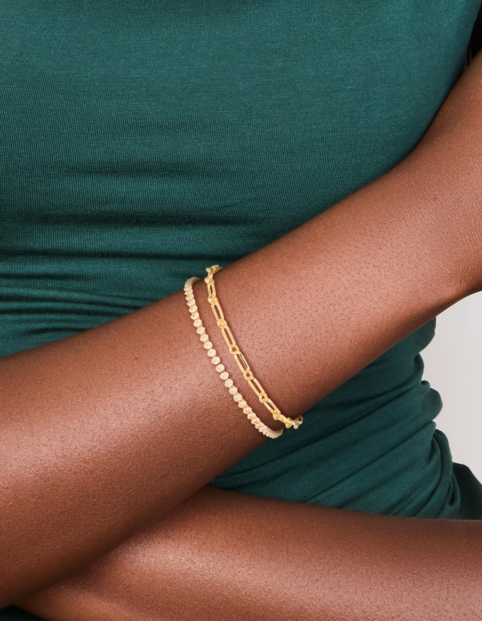 Gold Plated Cubic Zirconia Tennis & Chain Bracelets 2-Pack