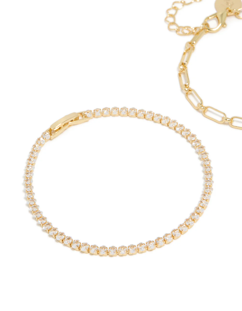 Gold Plated Cubic Zirconia Tennis & Chain Bracelets 2-Pack - Image 4