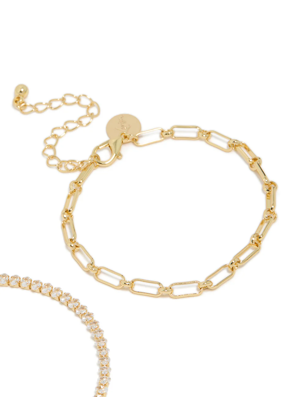 Gold Plated Cubic Zirconia Tennis & Chain Bracelets 2-Pack - Image 5