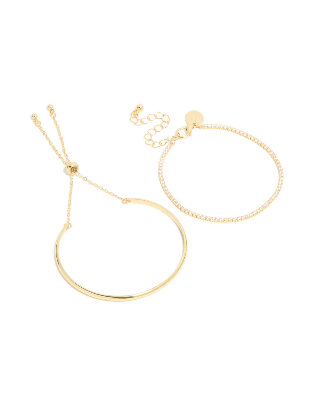 Gold Plated Cubic Zirconia Tennis & Cuff Toggle Bracelets 2-Pack - Image 2