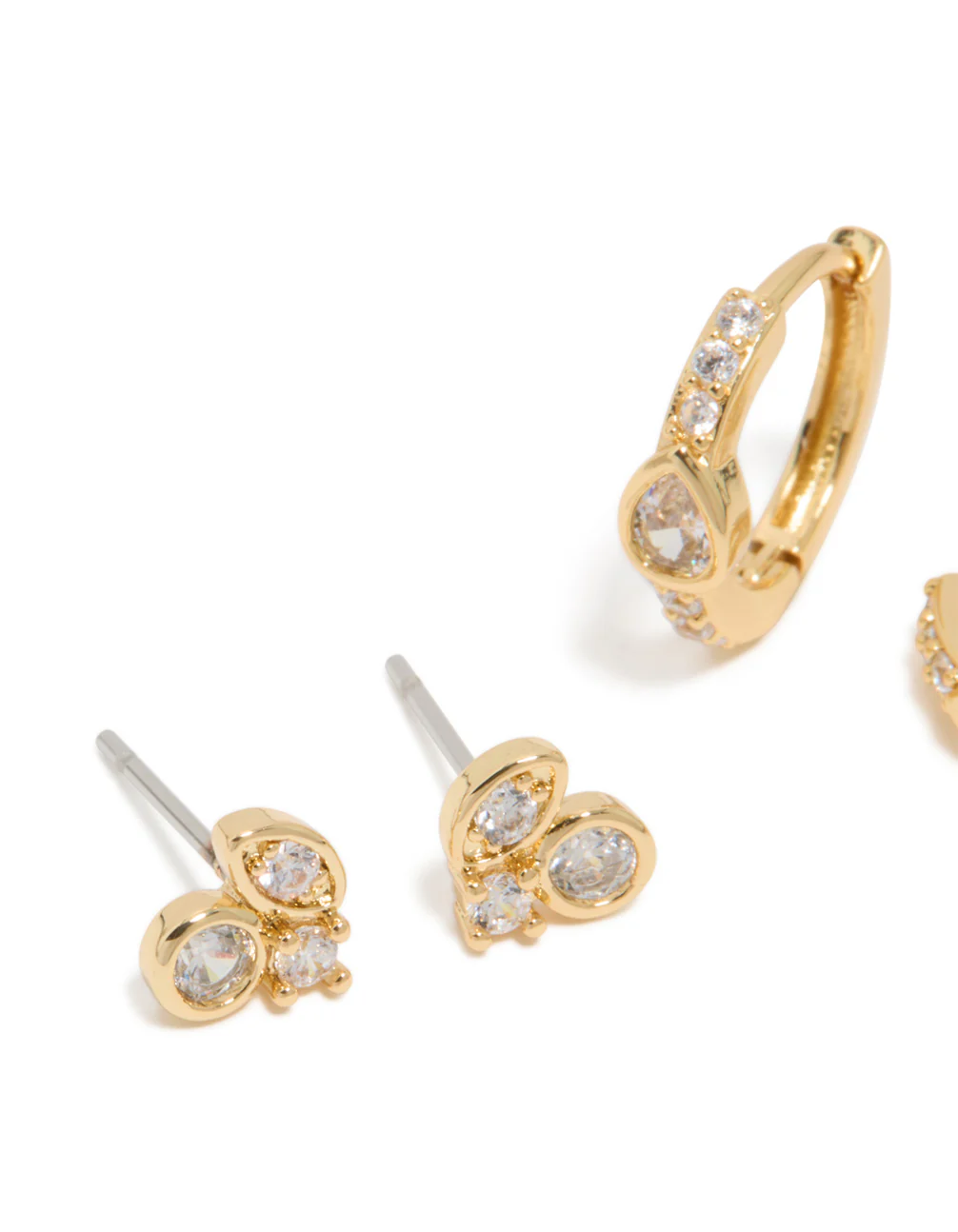 Gold Plated Cubic Zirconia Trio Stud & Huggie Earrings 2-Pack - Image 4