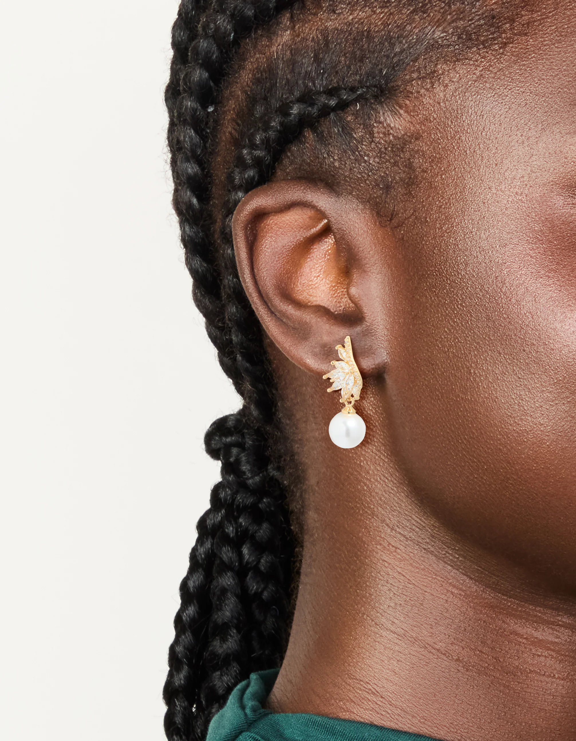 Gold Plated Cubic Zirconia Vine Fan & Pearl Drop Earrings