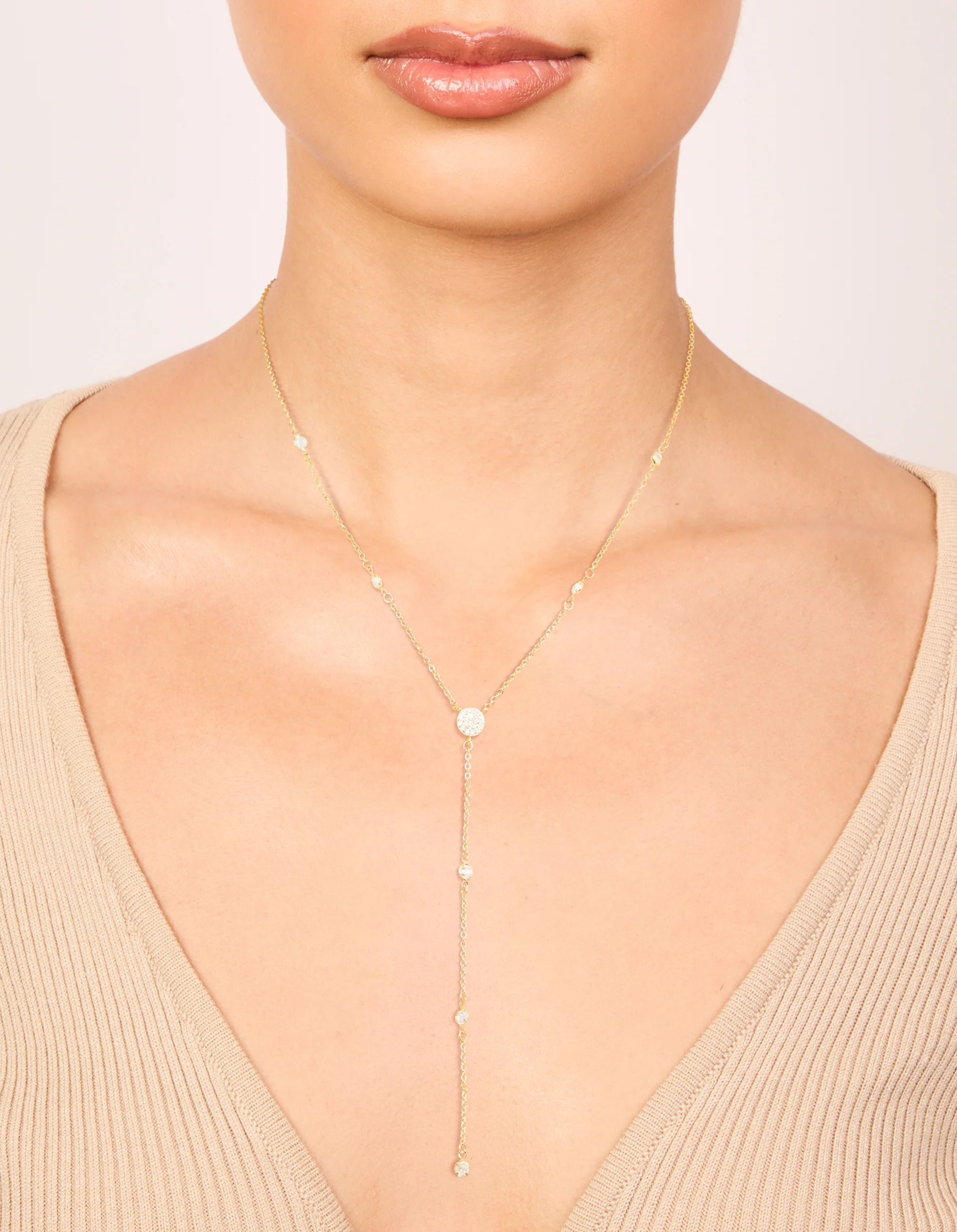 Gold Plated Cubic Zirconia Y-Necklace