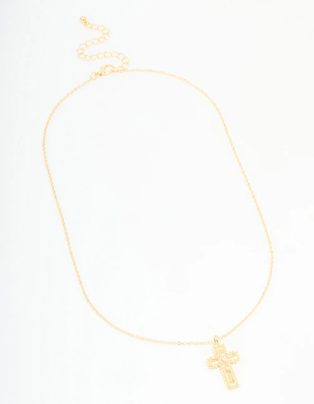 Gold Plated Diamante Ball Molten Cross Necklace - Image 2