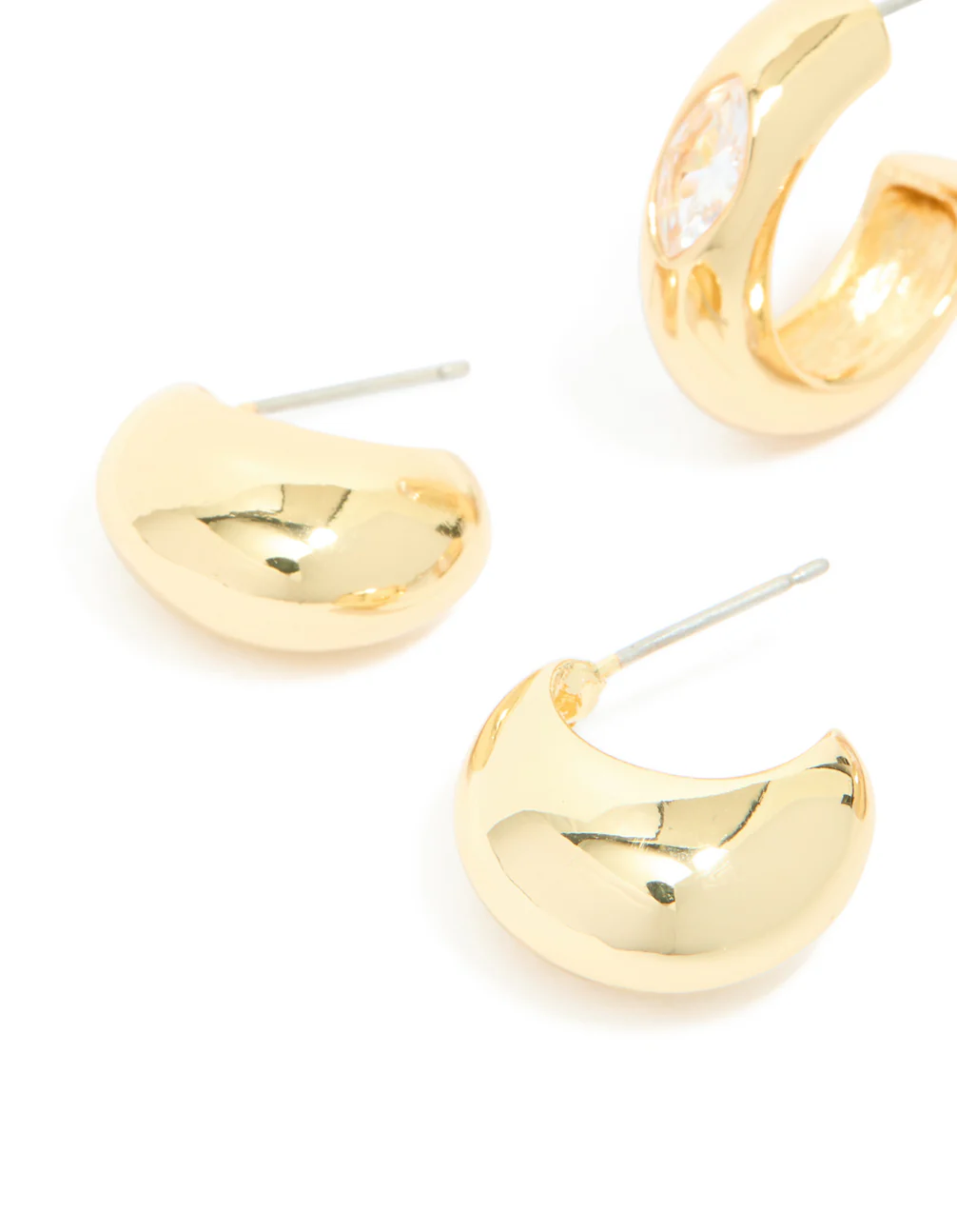 Gold Plated Diamante Chunky & Bezel Open Hoop Earrings 2 Pack - Image 4