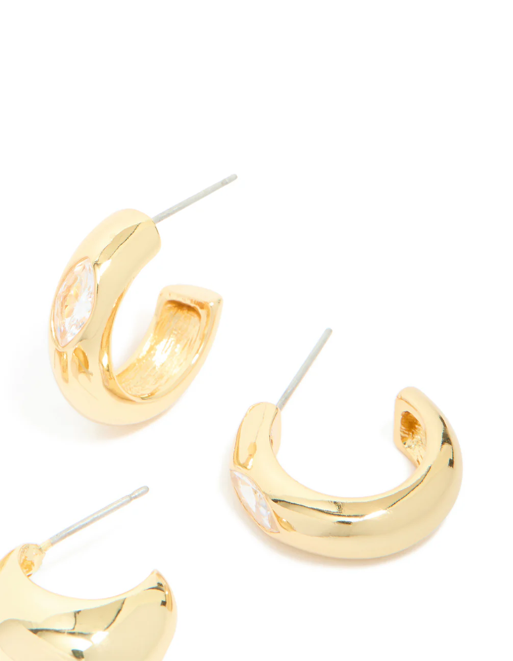 Gold Plated Diamante Chunky & Bezel Open Hoop Earrings 2 Pack - Image 5