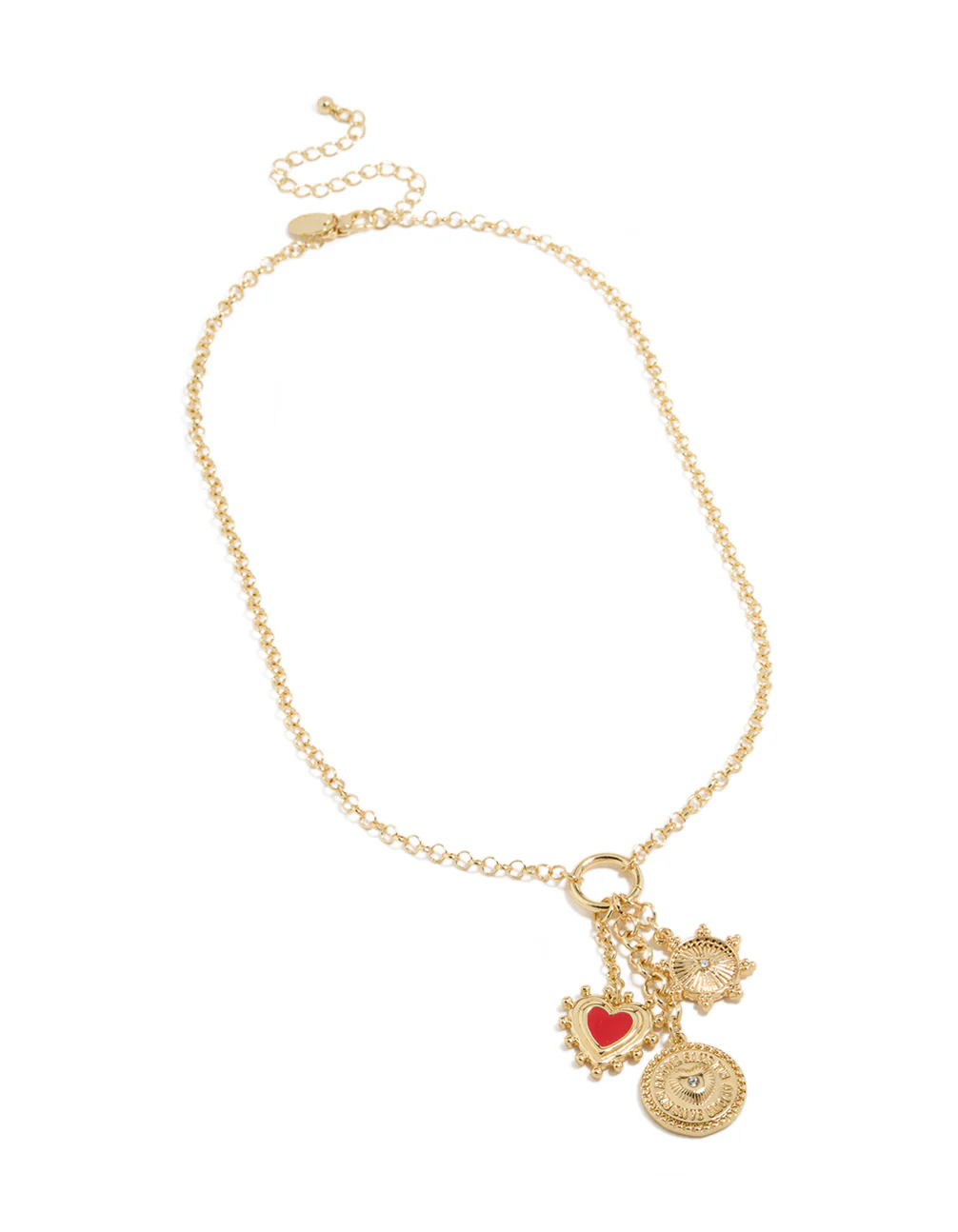 Gold Plated Diamante Disc & Red Heart Charm Necklace - Image 4
