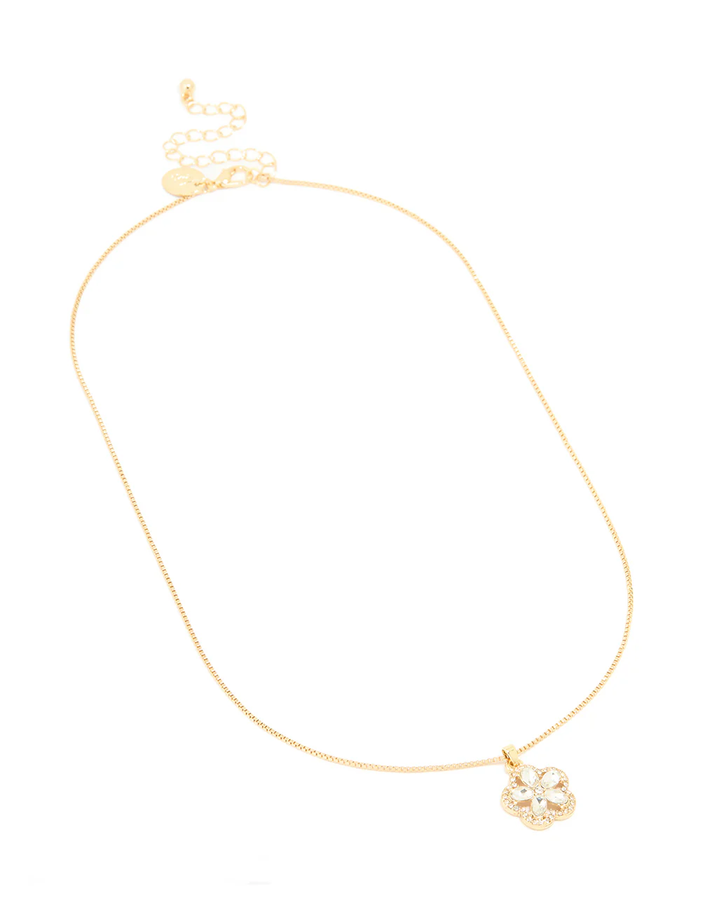 Gold Plated Diamante Flower Pendant Necklace - Image 4