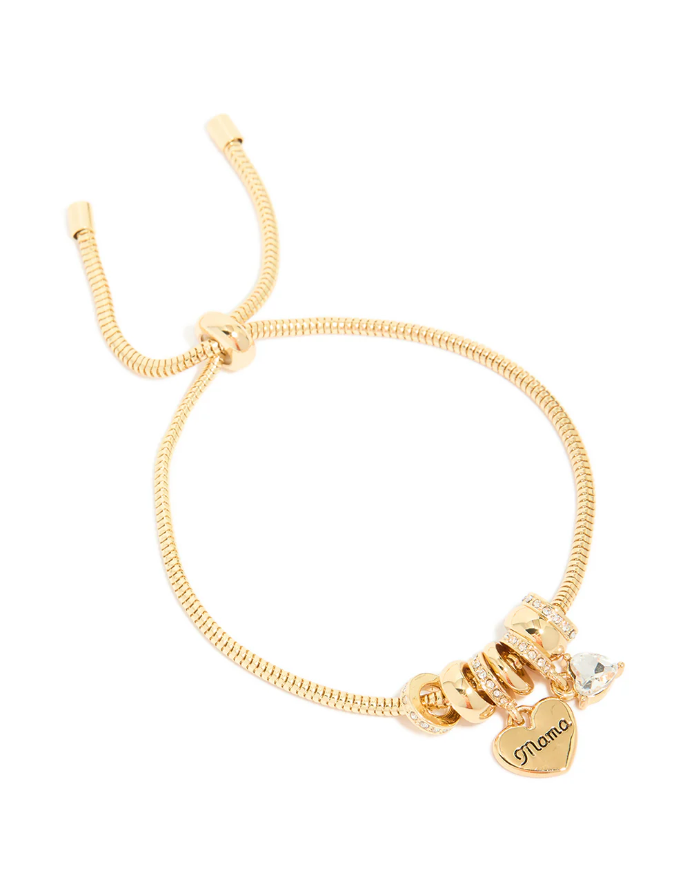 Gold Plated Diamante 'Mama' Heart Charm Toggle Bracelet - Image 2