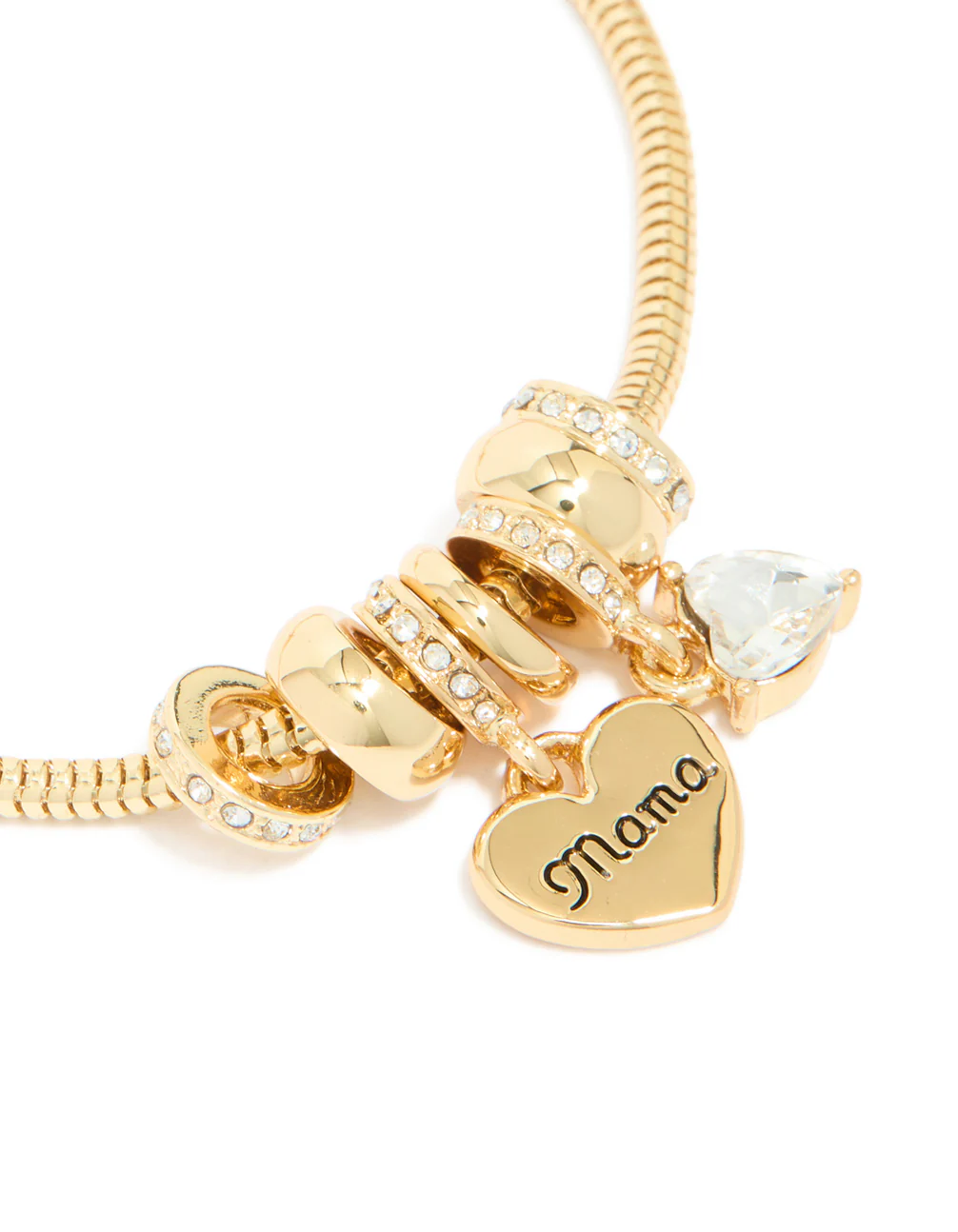 Gold Plated Diamante 'Mama' Heart Charm Toggle Bracelet - Image 4