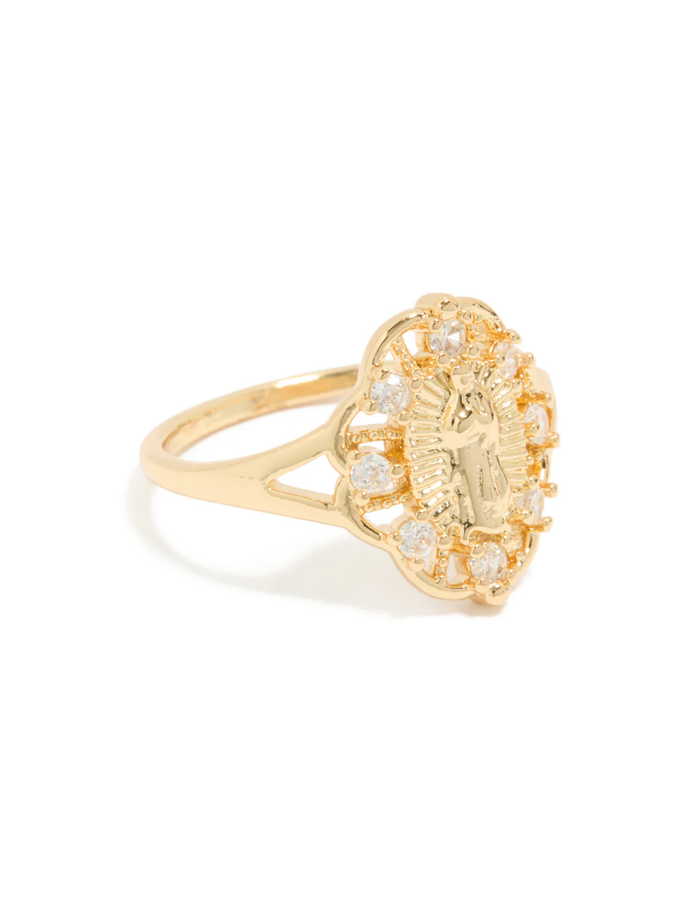 Gold Plated Diamante Mother Mary Motif Ring - Image 2
