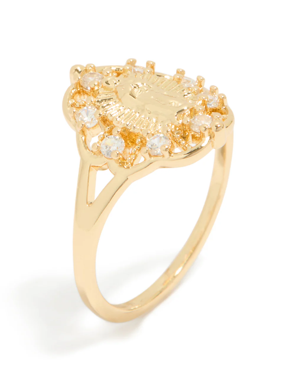 Gold Plated Diamante Mother Mary Motif Ring - Image 4