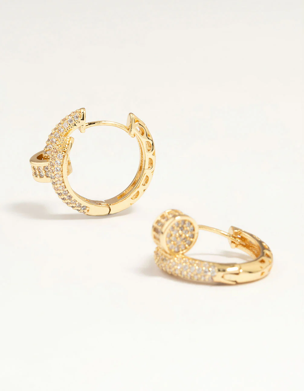 Gold Plated Diamante Nail Hoop Earrings