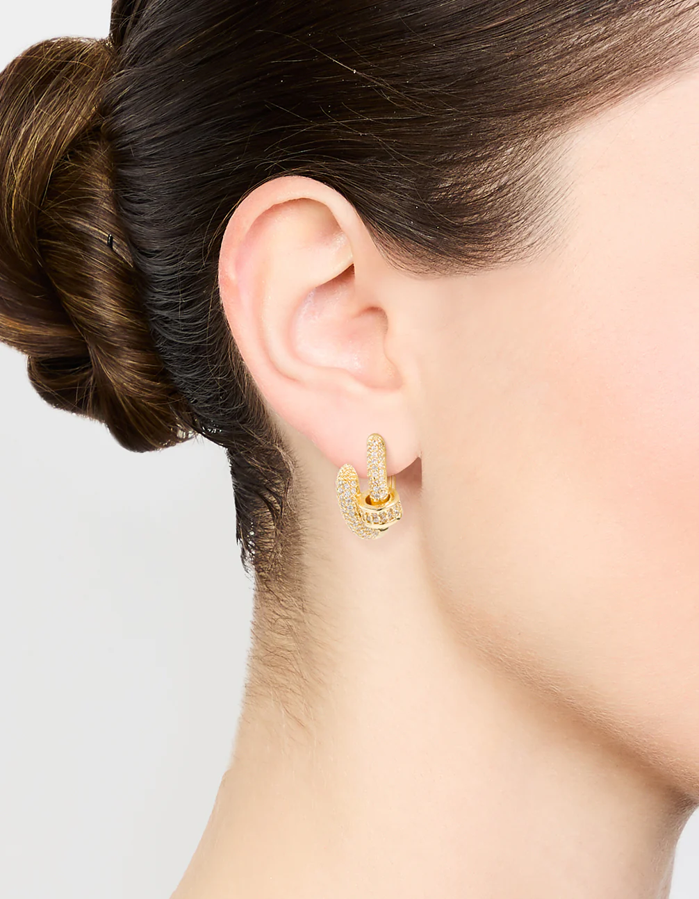 Gold Plated Diamante Nail Hoop Earrings - Image 2