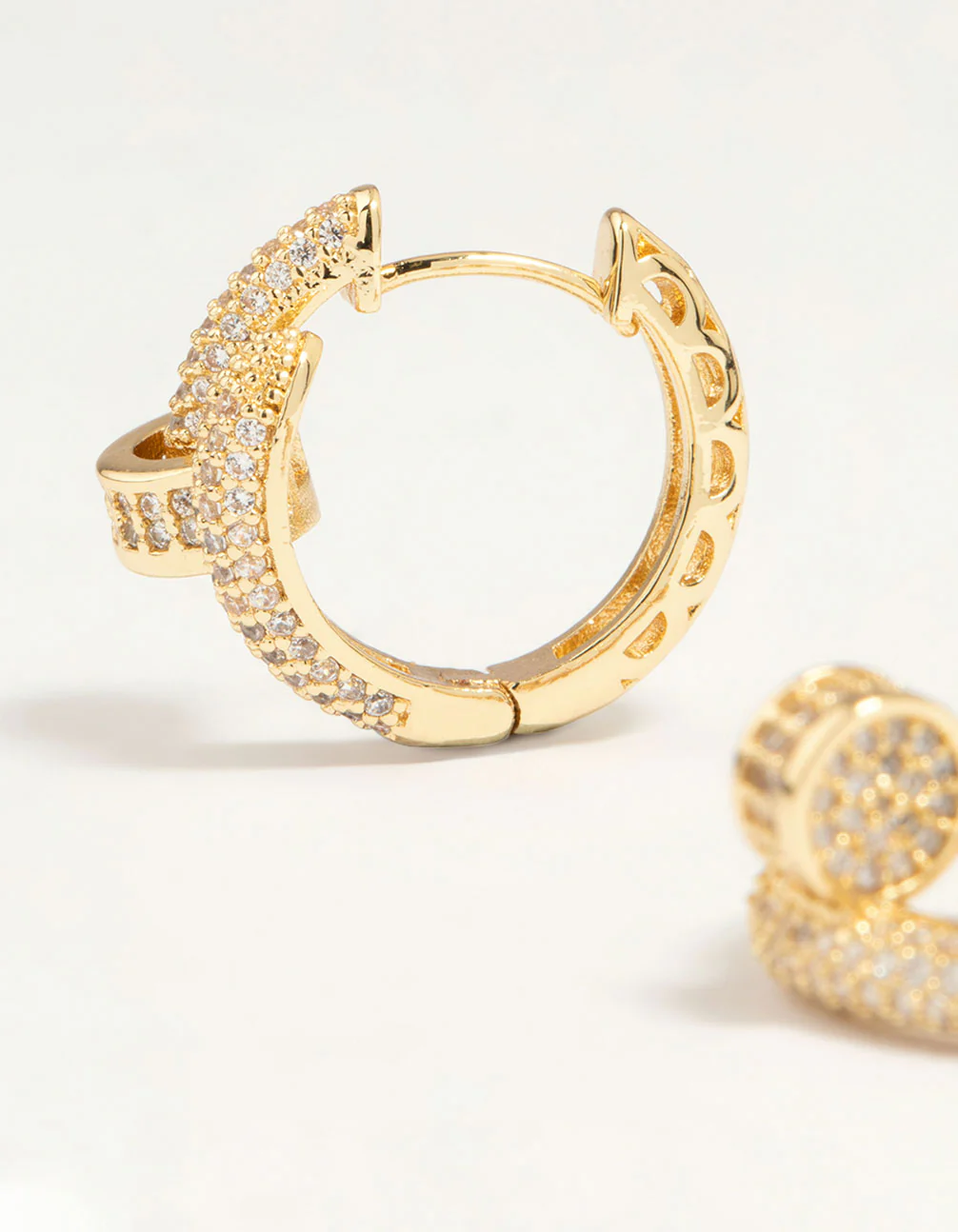 Gold Plated Diamante Nail Hoop Earrings - Image 4