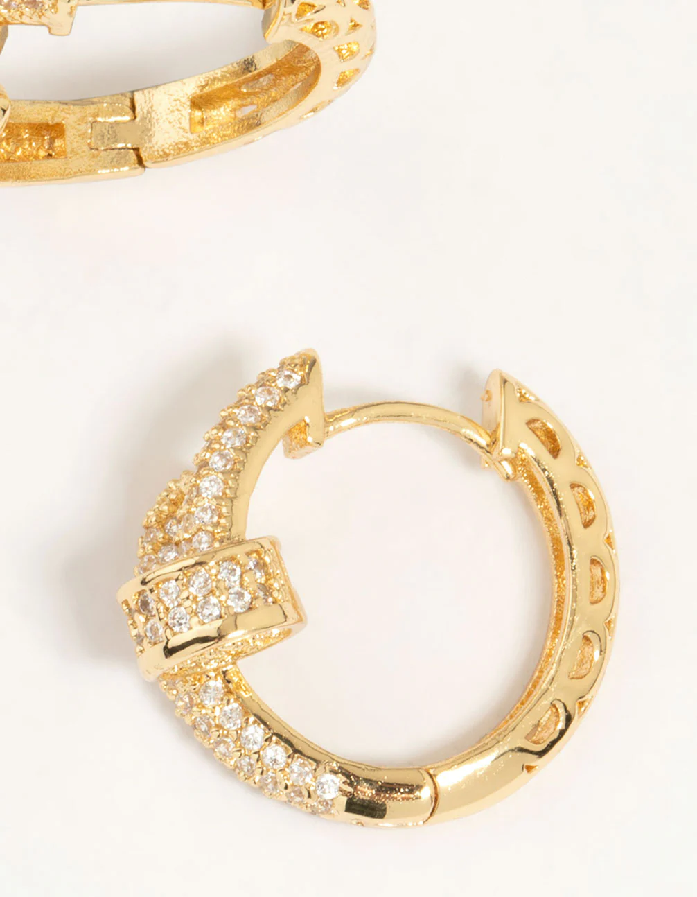 Gold Plated Diamante Nail Hoop Earrings - Image 5