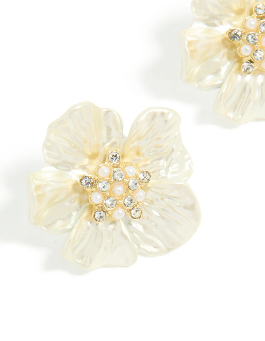 Gold Plated Diamante & Pearl Flower Statement Earrings - Image 4