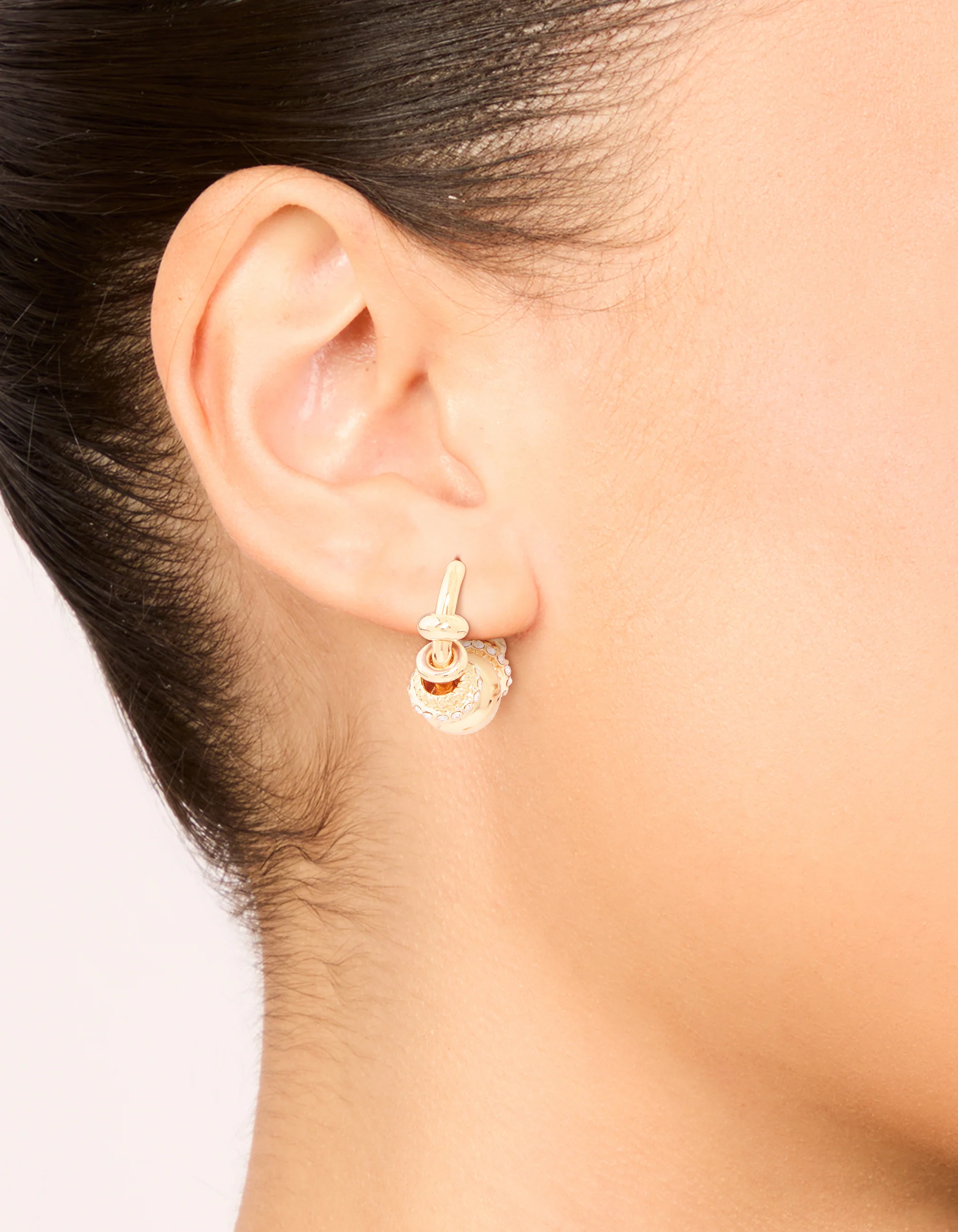 Gold Plated Diamante Rondell Hoop Earrings - Image 2
