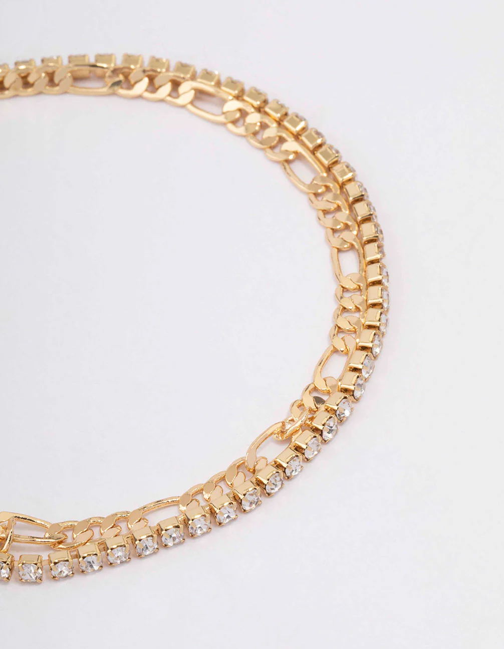 Gold Plated Brass Double Chain & Crystal Bracelet - Image 2