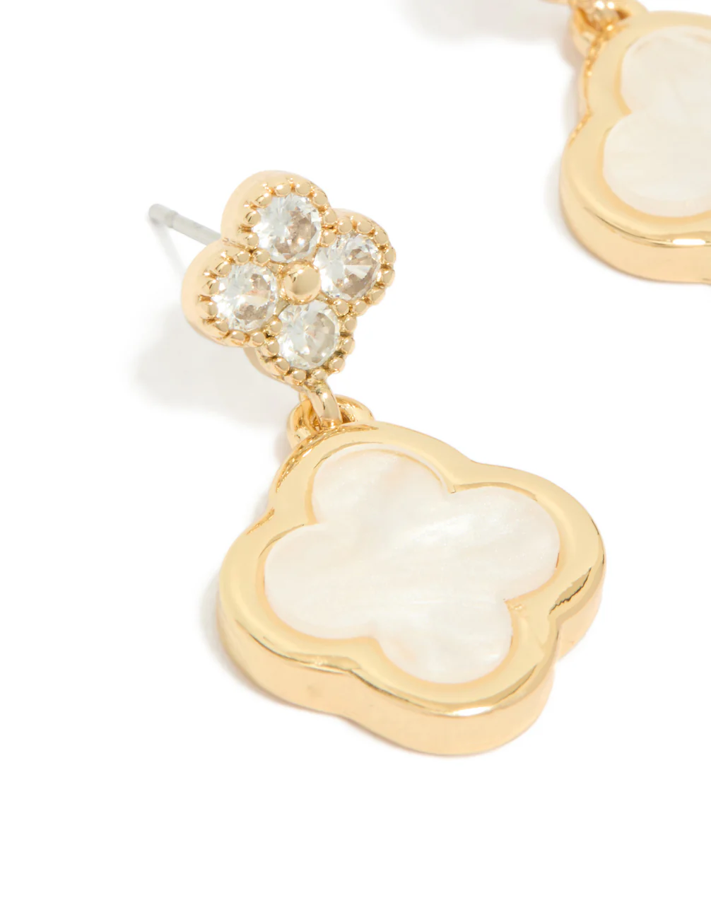 Gold Plated Double Flower Cubic Zirconia Drop Earrings - Image 4