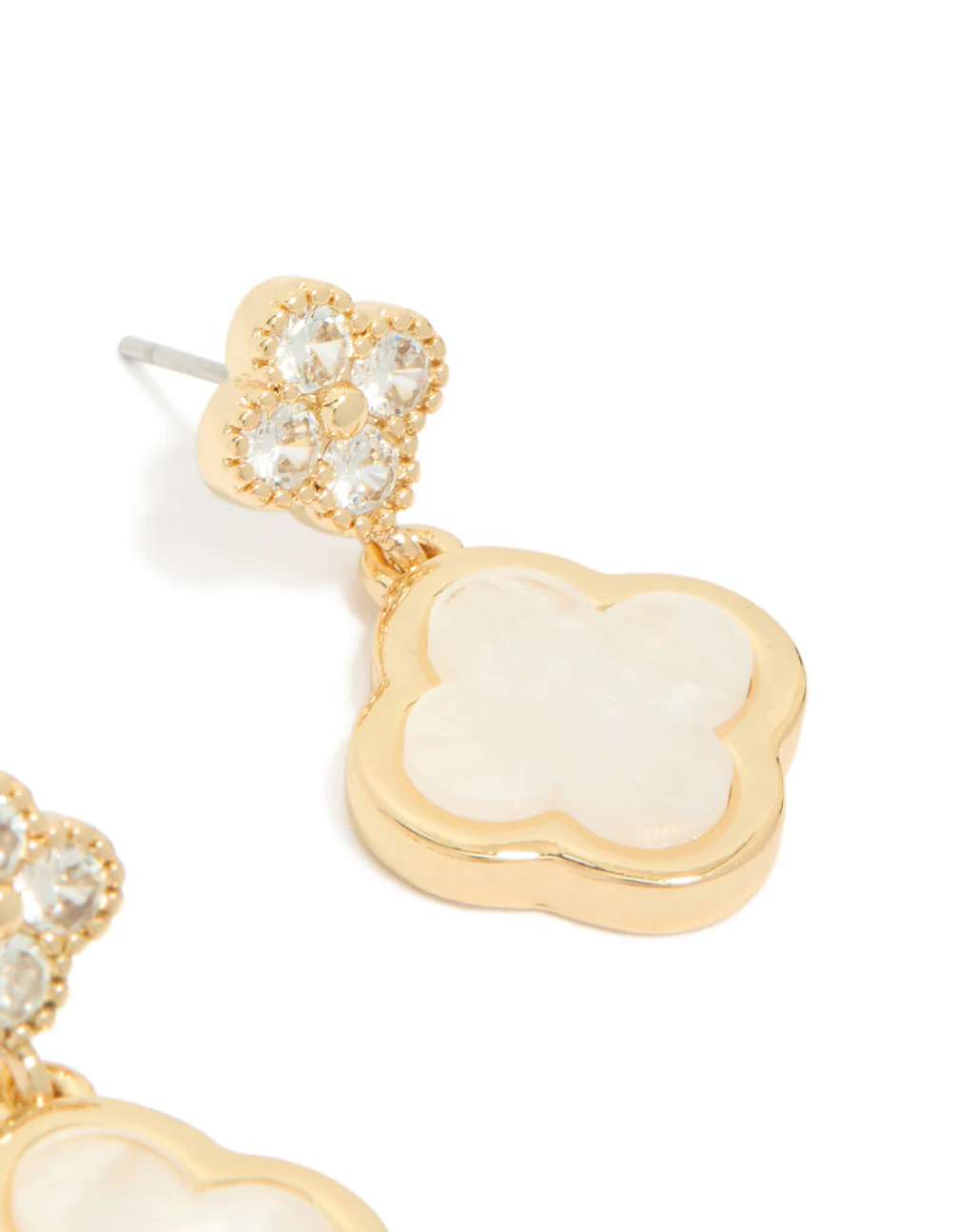 Gold Plated Double Flower Cubic Zirconia Drop Earrings - Image 5